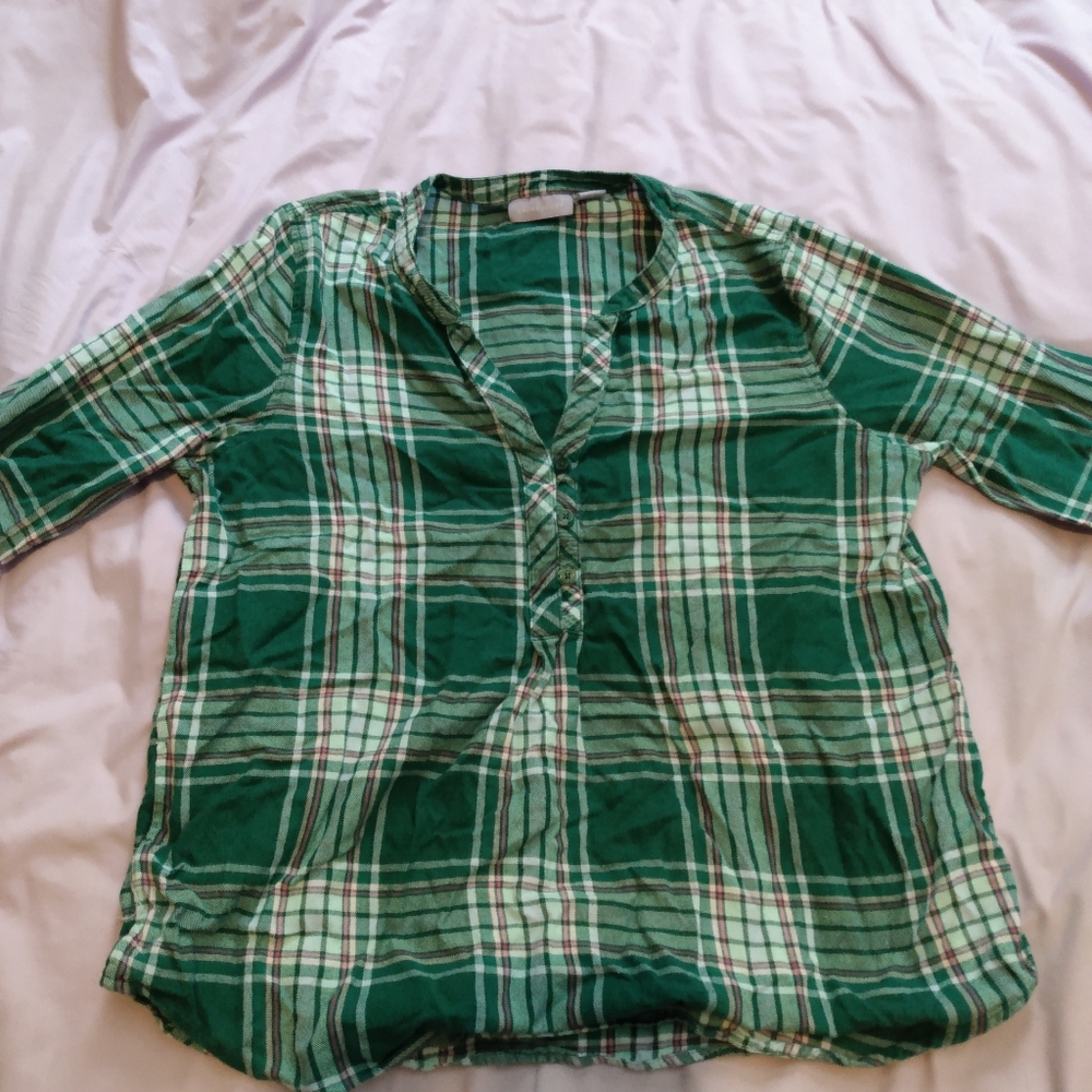 Laura Scott Green Plaid Shirt